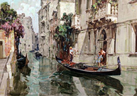 § Angelo Brombo (Italian, 1893-1962) Gondola on a Venetian backwater, 19.5 x 28in.